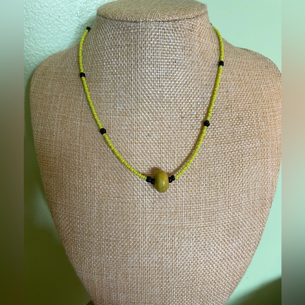 Neon Yellow Beaded Necklace with toggle clasp